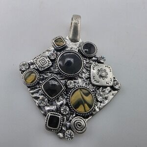 Statement Pendant Silver Tone Black Rhinestone Geometric‎ Fashion Jewelry